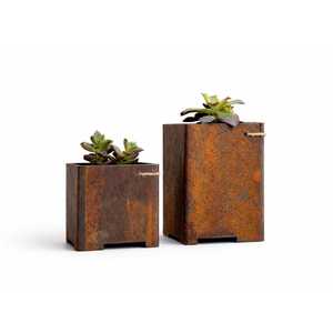 Modern Square Rustic Metal <b>Planters</b> Outdoor Industrial Style Freestanding Container Pots - Product Image 2