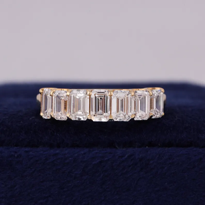 OM GEMS 10k 14k 18k <b>Emerald</b> Cut Loose Moissanite Half Eternity <b>Ring</b> band Lab Moissanite Diamond Gold Wedding Eternity Band - Product Image 1