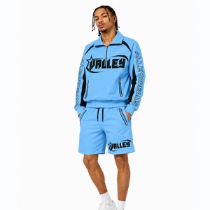 Trendy Custom Logo Polyester Breathable Spring Satin Lightweight Color Blocking Men Windbreaker Jacket and Shorts Set - Product Image 5
