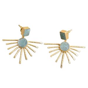 Boucles d'oreilles pendantes en laiton naturel, fabrication artisanale de qualité supérieure, semi-précieuses, finition polie, plaqué or, sans nickel, durables, qualité supérieure, prêtes pour le B2B - Product Image 1