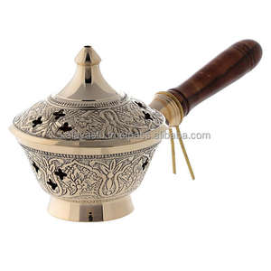 Quemador de incienso de carbón de latón puro, quemador Loban Sambrani Dhoop con mango de madera para el hogar - Product Image 2