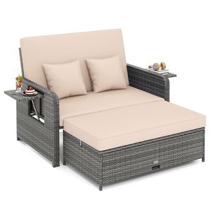 Sofá Loveseat Relajante para Patio con Otomana y Bandeja Retráctil, Comodidad Ajustable, Almacenamiento y Diseño Elegante para Espacios Exteriores - Product Image 1