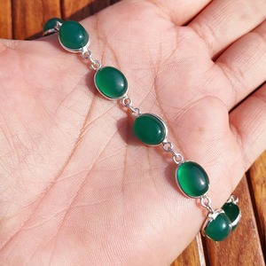 Best Selling Silver Plated Brass Green Onyx Unisex Classic Bracelet Handmade Jewelry for <b>Yoga</b> Meditation and <b>Gift</b> Sale - Product Image 1