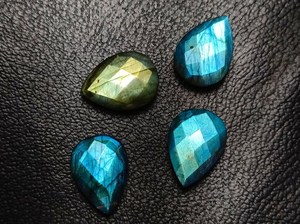 Lot de pierres de labradorite facettées en forme de goutte, 13x18mm, dos plat, cabochons polis, couleurs mélangées, pour la création de bijoux et l'artisanat - Product Image 2
