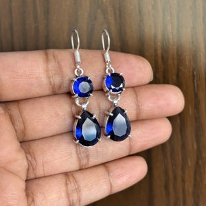 Classic Women's 925 Silver Plated <b>Sapphire</b> Drop <b>Earrings</b> Pear Cut Claw Setting Fashion Dangle Jewelry Party Accessory - Product Image 1