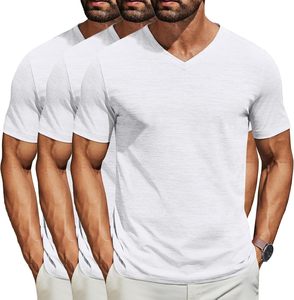 Camiseta Casual de Manga Corta con Cuello en V para Hombre, Tela de Algodón Suave, Ligera, Transpirable, Ecológica, de Secado Rápido, Corte Ajustado, para Verano - Product Image 1