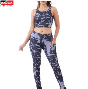 INDEX Women's 2-Piece Yoga Set Camouflage Print High Waist <b>Leggings</b> <b>Crop</b> Top Spandex Polyester Breathable Sportswear - Product Image 1