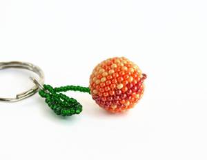 Peach Beaded <b>keychain</b> for women/ fruit accessory/ Small <b>keychain</b> - Product Image 4