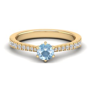 Bague en or rose 14 carats avec pierre précieuse aquamarine de 0,5 carat, taille ronde, personnalisée REYES, certifiée IGI, bagues de fiançailles pour femmes - Product Image 6