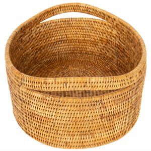 Cesta de Mimbre Natural Hecha a Mano con Asas, Cesta Redonda Organizadora para Almacenamiento, Decoración del Hogar - Product Image 1
