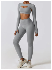 Women Yoga Set Seamless High Waist Leggings Breathable Sports <b>Bra</b> <b>Racerback</b> Contrast Binding 2 Piece Front Logo SMART FABRIC - Product Image 1