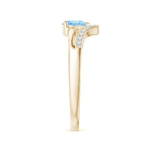 Anillo de boda hecho a mano de oro de 14 quilates con piedra preciosa de aguamarina natural de corte corazón de alta calidad y banda de diamantes pavé en forma de chevron para ella. - Product Image 5