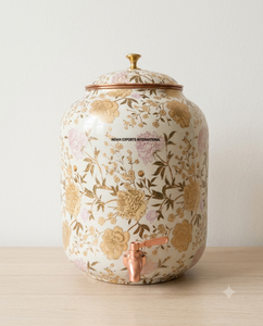 Premium Copper Water Dispenser with Flower <b>Design</b> Handcrafted Decorative Copper Water Dispenser Copper Tap and <b>Lid</b> - Product Image 3