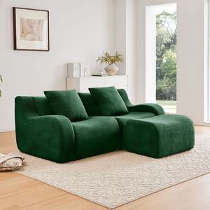 Divano a 2 Posti a L in Tessuto Teddy, Design Ergonomico con Braccioli Curvi, Alta Densità 32D, Arredamento per Soggiorno Senza Montaggio - Product Image 1
