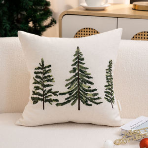 Joyeux Noël Housse de coussin 100% coton rouge à motifs floraux et feuilles séchées, style bohème, écologique et lavable pour la décoration intérieure - Product Image 5