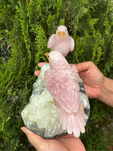 Escultura de Pájaro de Cuarzo Rosa Natural con Picos de Calcita y Cristal de Apofilita, Decoración, Proveedor Mayorista OEM ODM - Product Image 3