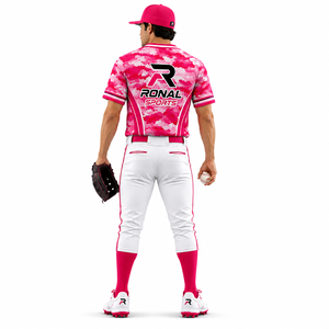 Uniforme de Béisbol RONAL SPORTS, Camiseta de Manga Corta Rosa Camuflaje, Pantalones Blancos, Transpirable, Unisex, para Adultos, Todas las Temporadas - Product Image 4