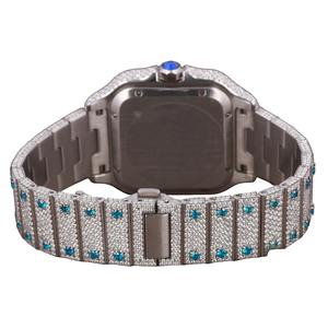 Sky Blue Moissanite Diamond With Squire Stainless Steel Dial Style Hip Hop Automatics Quartzes Customize <b>Watch</b> <b>for</b> <b>Men's</b> Women's - Product Image 4