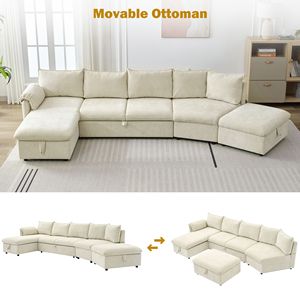 Divano Componibile a L da 370 cm con Letto Estraibile, Pouf Contenitore Mobile e Due Porte USB, Chaise Longue con Vano Portaoggetti - Product Image 4