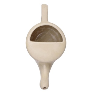 HealthAndYoga Flojar Pot à Neti en Céramique Jala, Conception Améliorée avec Support pour Bouchons Nasaux, Beige - Product Image 1