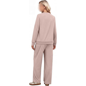 Conjunto Deportivo de 2 Piezas para Mujer, Tejido de Felpa, con Capucha, Manga Larga, Color Sólido, Transpirable, Poliéster, Corte Holgado, Informal, Invierno - Product Image 4