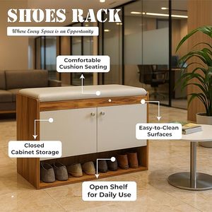 Banco Zapatero con Almacenamiento, Capacidad para 9 Pares, Estante de 3 Niveles con Asiento Acolchado y Armario Cerrado (Marrón, SR-17) - Product Image 4