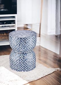 Tabouret tambour en coquille de capiz à motif diamant bleu, table d'appoint ronde en mosaïque de nacre pour salon et chambre - Product Image 6
