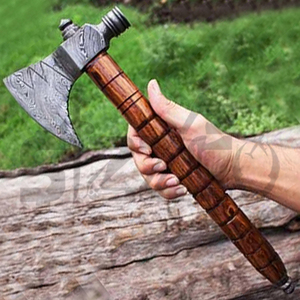 Hache à barbe personnalisée en acier Damas à lame pleine, manche en bois, hache de chasse et de camping, véritable hache de guerre avec étui en cuir, cadeau idéal - Product Image 2