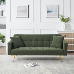 Divano Letto in Tessuto Teddy Fleece Verde da 71,7 Pollici con Cuscini Decorativi Attraenti, Compagni Perfetti per Comfort e Stile - Product Image 1