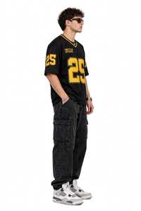 ONETEN APPAREL <b>Men's</b> Black <b>Yellow</b> 25 Jersey Crew Neck Street Style Breathable 100% Cotton T-<b>Shirt</b> with Star Logo Printed Front - Product Image 5
