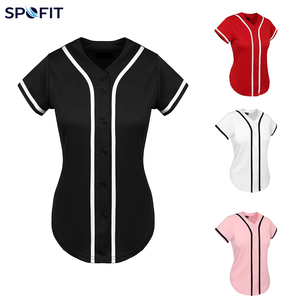 Camiseta de Béisbol para Mujer SPOFIT, Manga Corta, Ajustada, Absorbente de Humedad, Cierre de Botones, Color Sólido, Ropa Deportiva para Adultos - Product Image 1
