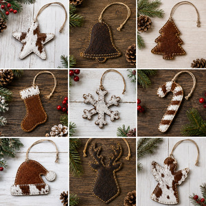 Christmas Tree Decoration Genuine Hair-On Cowhide Leather <b>Small</b> Stocking Hanging Rustic <b>Ornament</b> Holiday Hanging Decoration - Product Image 3
