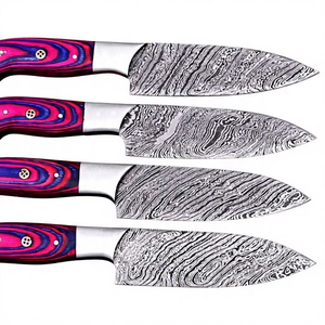 Juego de cuchillos para carne de 4 piezas, cuchillos de chef con hojas de acero de Damasco de 4 mm de grosor, mangos de madera y acero. - Product Image 5