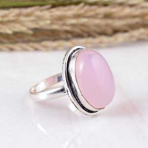 Minimalist Boho & Hippie Oval Bezel Setting Rose <b>Quartz</b> Pink Solid 925 Silver Dainty Adjustable Unisex Wedding <b>Ring</b> - Product Image 4
