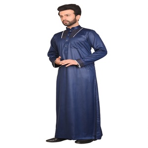 AL ARAB <b>Men's</b> Navy Blue Polyester Anti-Pilling <b>Thobe</b> Long Sleeve Stand Collar Floor Length Modest Prayer Wear Middle East Style - Product Image 3