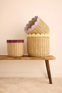 Premium Seagrass Round Scalloped Kids <b>Basket</b> Handmade <b>Toy</b> Organizer <b>Basket</b> For Nursery Room Home <b>Storage</b> And Interior Styling - Product Image 1