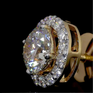Elegant Trendy Round <b>Cut</b> Lab Grown Diamond Halo Stud Earrings in Yellow Gold IGI Certified for Women Wedding & Party - Product Image 4