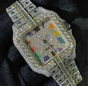 Reloj Mecánico Rectangular de Lujo con Incrustaciones de Diamantes, Números Romanos Coloridos, Caja de Oro Amarillo de 34MM, Esfera Analógica - Product Image 1