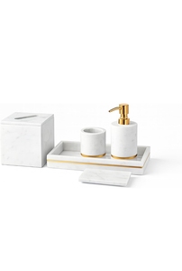 Marble Bathroom Set Five-Piece Rectangle Soap Dish <b>Toothbrush</b> <b>Holder</b> Dispenser Luxury Style Easy to Clean Waterproof Anti-Slip - Product Image 2