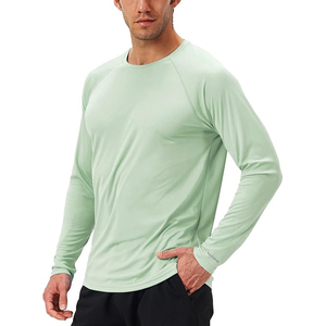 Camiseta de natación de manga larga para hombre, color verde menta, protección solar UPF 50+, de secado rápido, transpirable y ligera. - Product Image 2