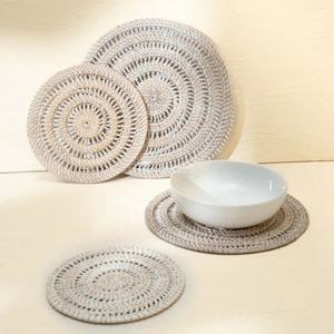 Bohemian Mixed Color Rattan <b>Wicker</b> Eco-Friendly Round <b>Placemat</b> Dining Table Serving Mat with Mixed Tones - Product Image 3