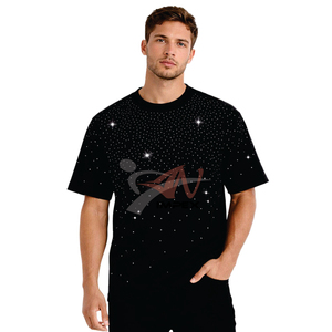 Men’s Black <b>Rhinestone</b> Oversized T-Shirt 100% Cotton Short Sleeve Streetwear Fashion Casual Graphic Tee Summer Trendy <b>Top</b> - Product Image 3