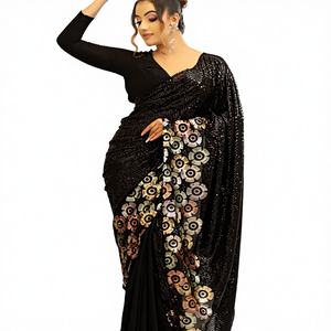 Sari de Georgette con Diseño Exclusivo, Blusa Elegante, Estilo Étnico Moderno, Última Tendencia India, Ropa de Fiesta Modesta para Mujer - Product Image 1