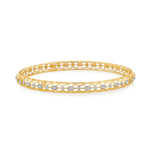 กำไลทองรูปวงรีลายคลื่นประดับเพชรแล็บโกรว์ - Product Image 1