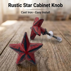 Ba Rustic Red Distressed Cast Iron Durable Star Cabinet Knob Furniture <b>Handle</b> for Bedroom & Bathroom with Mounting Screws - Product Image 3