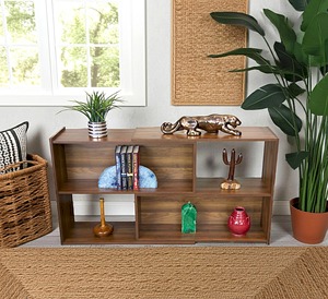 Modern Wooden Bookshelf Double Tier Rectangle Standing Type <b>For</b> Living Room Durable Lacquered <b>Storage</b> <b>Rack</b> - Product Image 2