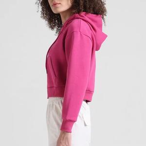 Sudaderas con capucha para mujer al por mayor, lisas, oversize, de algodón, estilo crop, streetwear, con capucha, forro polar, con cremallera, a la moda - Product Image 5