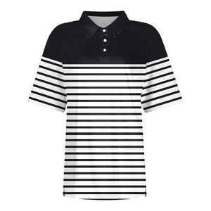 Polo rayé pour femme grande taille, manches courtes, décontracté, respirant, design personnalisé, coupe classique - Product Image 1
