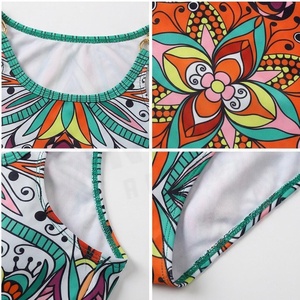 Traje de Baño de Una Pieza para Mujer con Estampado Floral, Cuello Redondo, Spandex, Poliéster Elástico, Ribete en Contraste, Decoración con Pedrería - Product Image 4