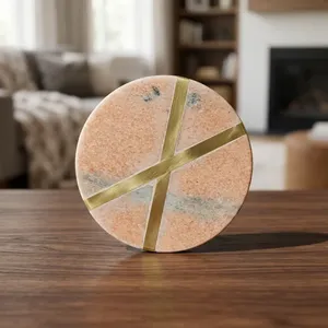 Export Quality Round <b>Marble</b> <b>Coaster</b> Set Premium Natural Stone Drink <b>Coasters</b> Durable Waterproof Heat Resistant for Home Office - Product Image 4
